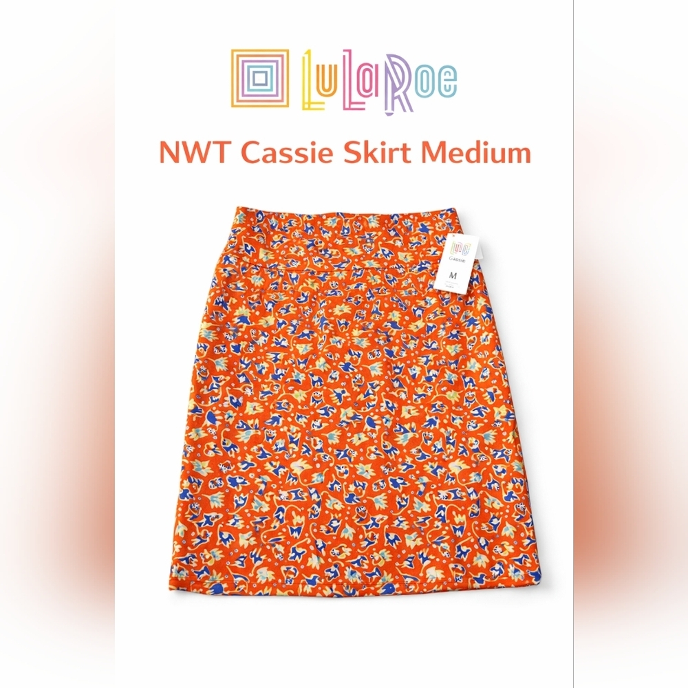 NWT LuLaRoe Cassie Pencil Skirt Size Medium NWT Orange Blue Abstract Print